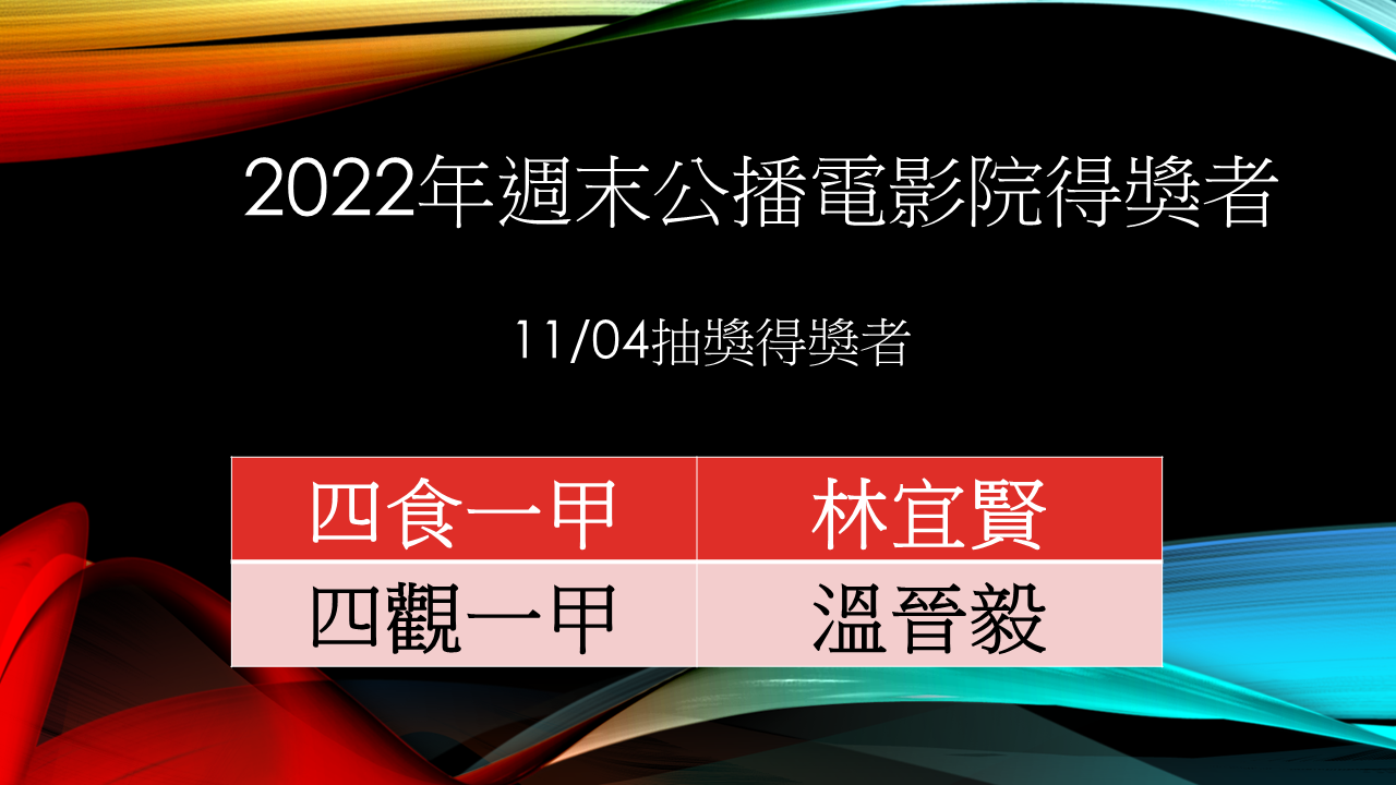 週末公播電影得獎名單11/4